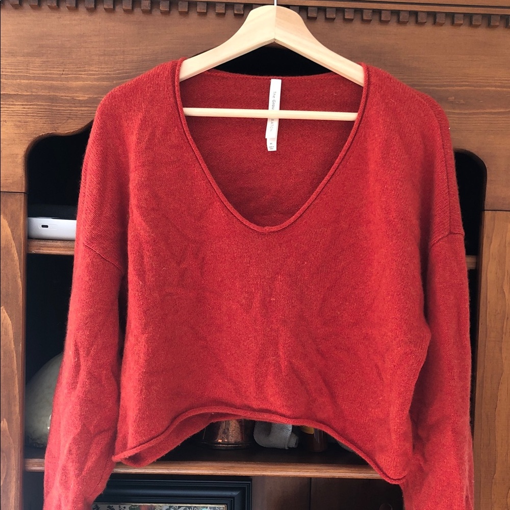 Babaton Fiery Red Orange Cashmere Cropped Sweater